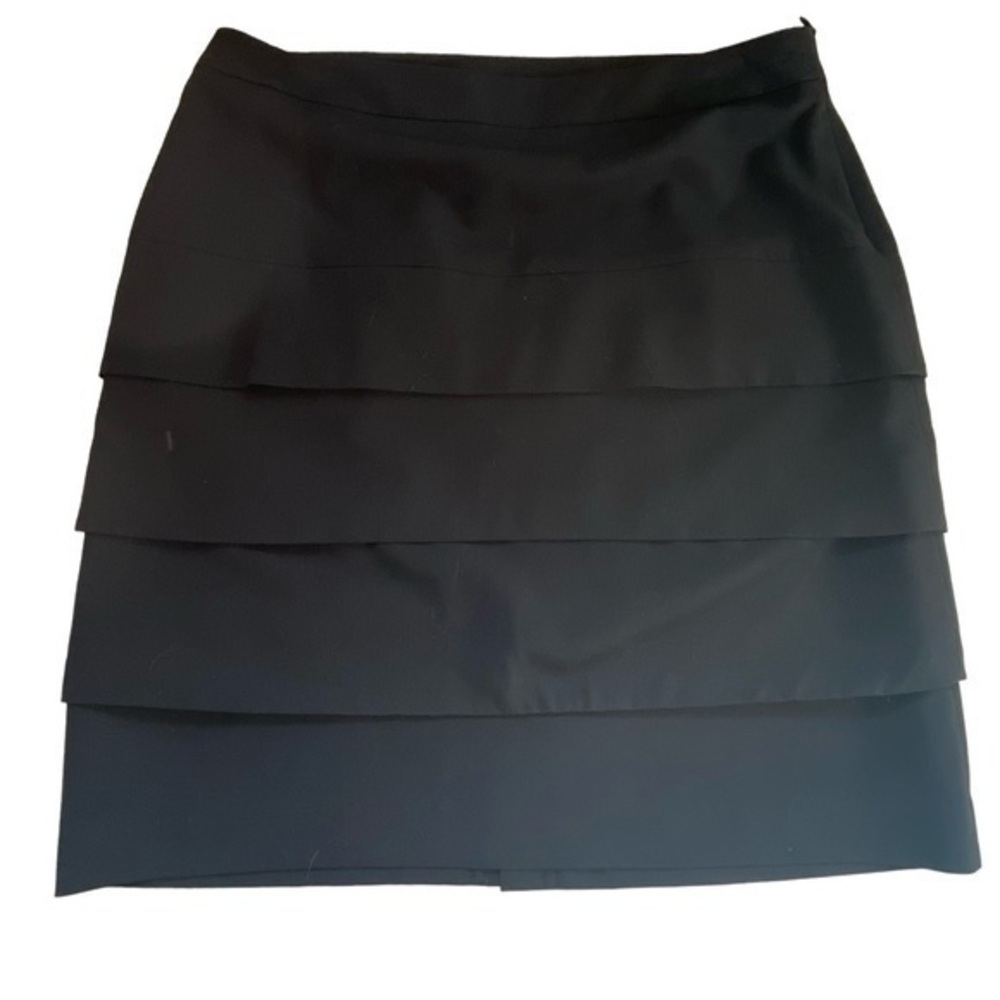 Larry Levine Black Linen Tiered Draped Mini Skirt 10 NWOT